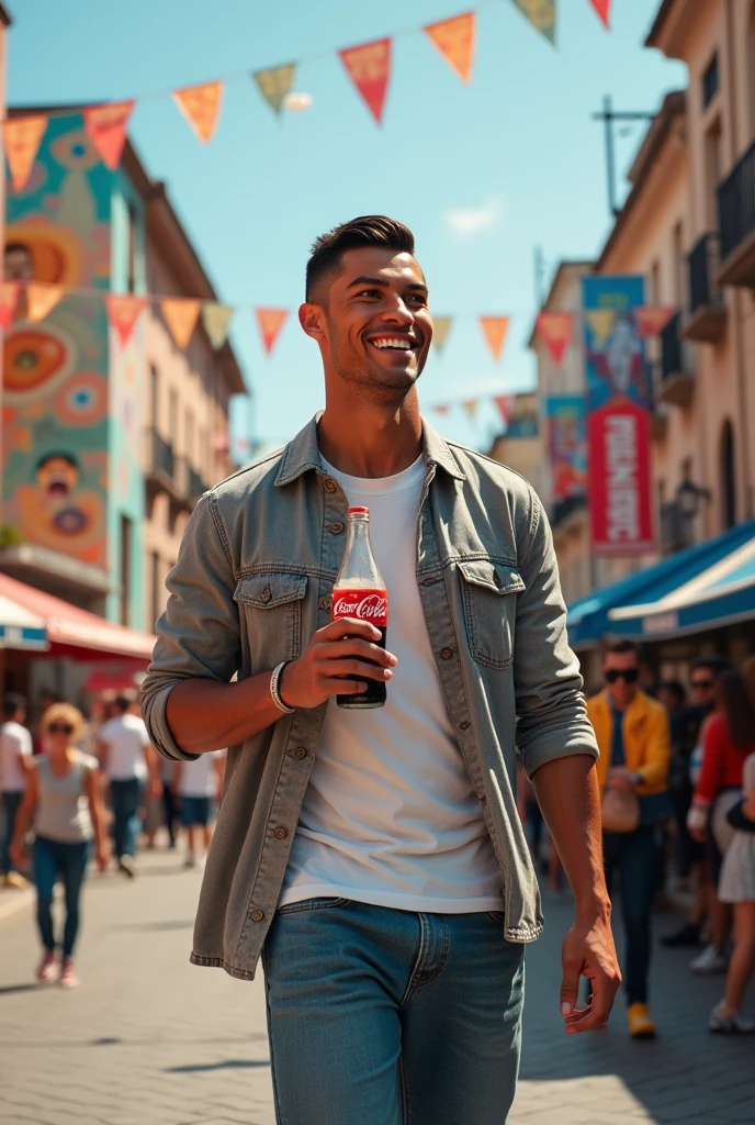 Cristiano Ronaldo with a Coca-Cola in hand