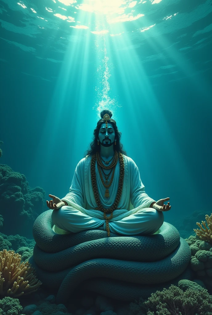 Shiv shankar name 'S lord,maditation, under ocea,om and big snak background 