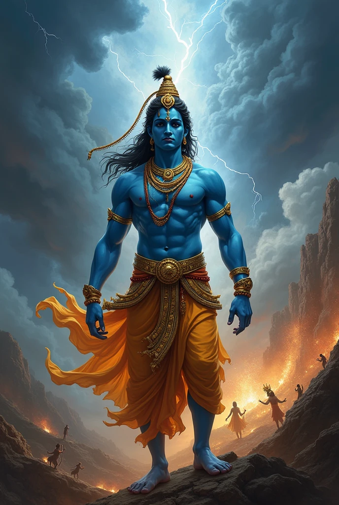 Shree big krishan name's lord, danger background ,full photo Mahabharat , flying sky,earth and sky with photo