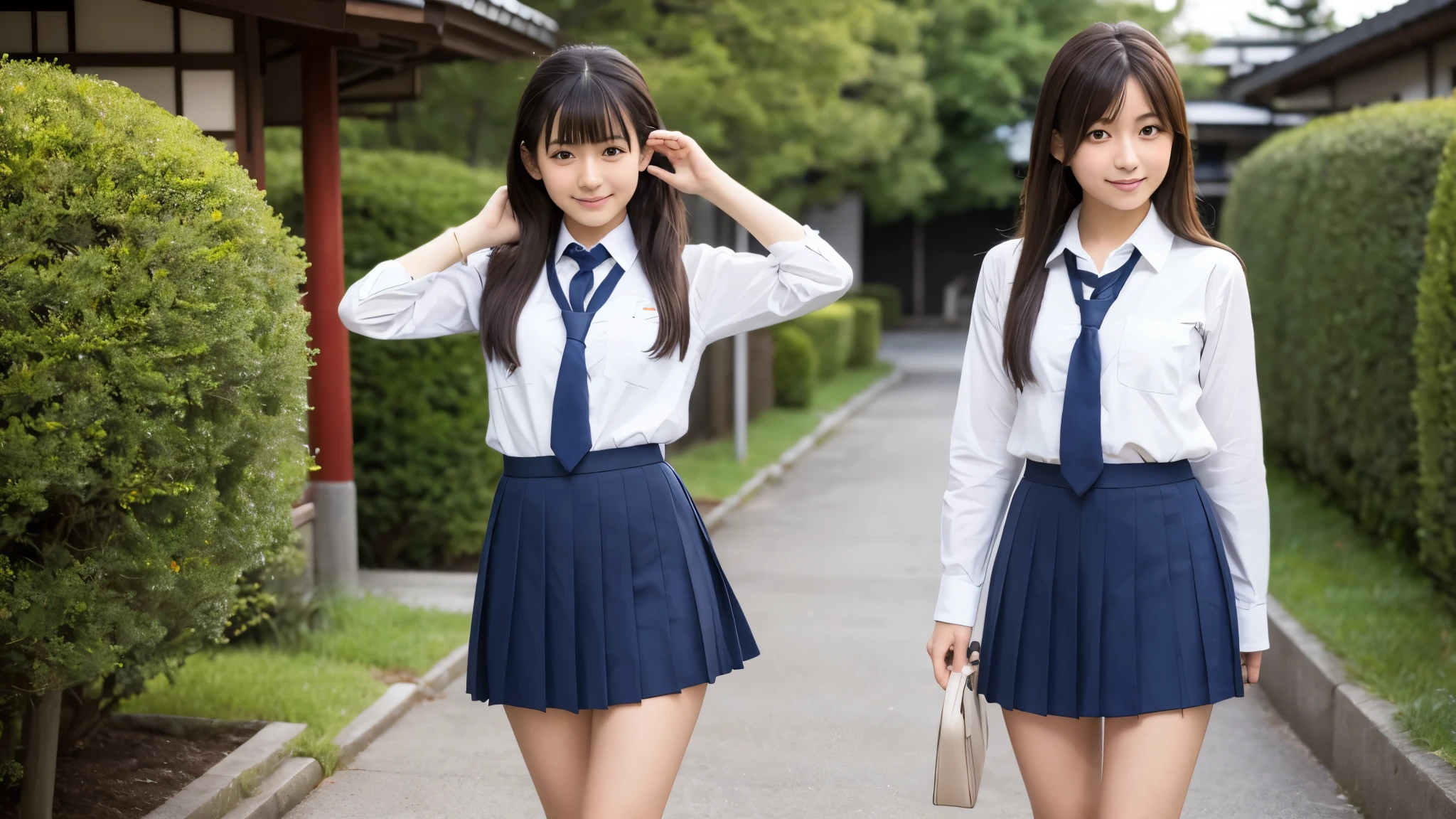 Top quality, beautiful japanese school girl,shi is standing.The whole body is shown.