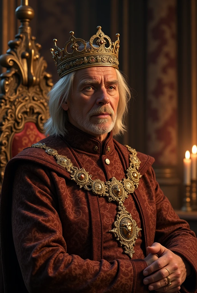 Older Tirion Lannister with crown on his head