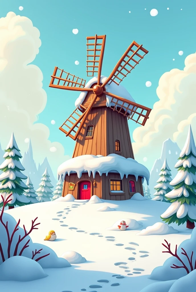 Windmill Mill, harsh winter, cartoons
