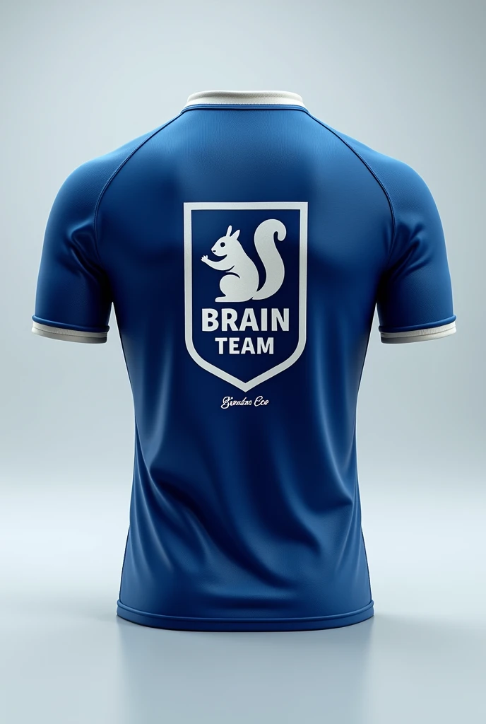 Can you design a simple team jersey? The back of the jersey should face the screen and there should be no people on the screen. There should be a small squirrel picture on the jersey crest in medium size under the squirrel picture. "Brain Team" Let it be written beyin takımı yazının altında küçük boyutta "Berçem Ece" Let it be written