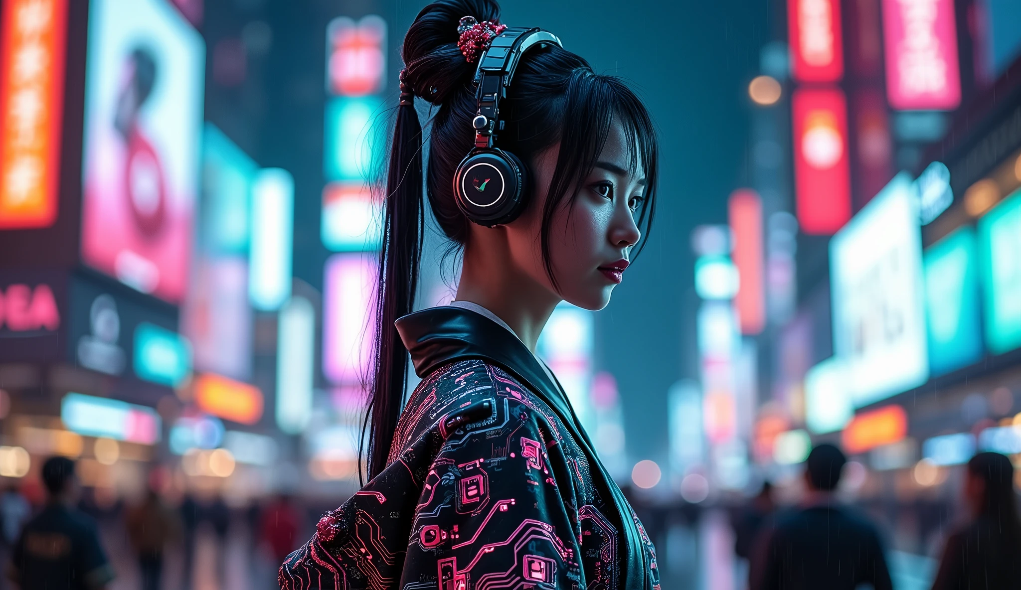 Cyberpunk samurai geisha with headset