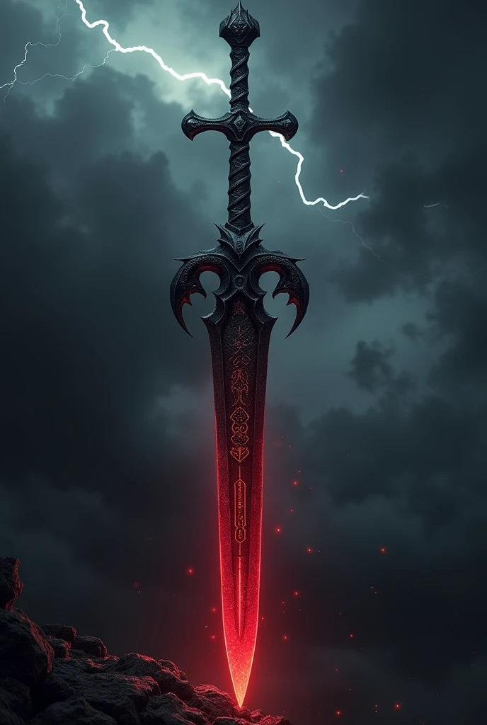 
a black sword with a red and black blade on it, glowing black and red soul blade, sword design, blade design, war blade weapon, style of draconic blade,draconic design,