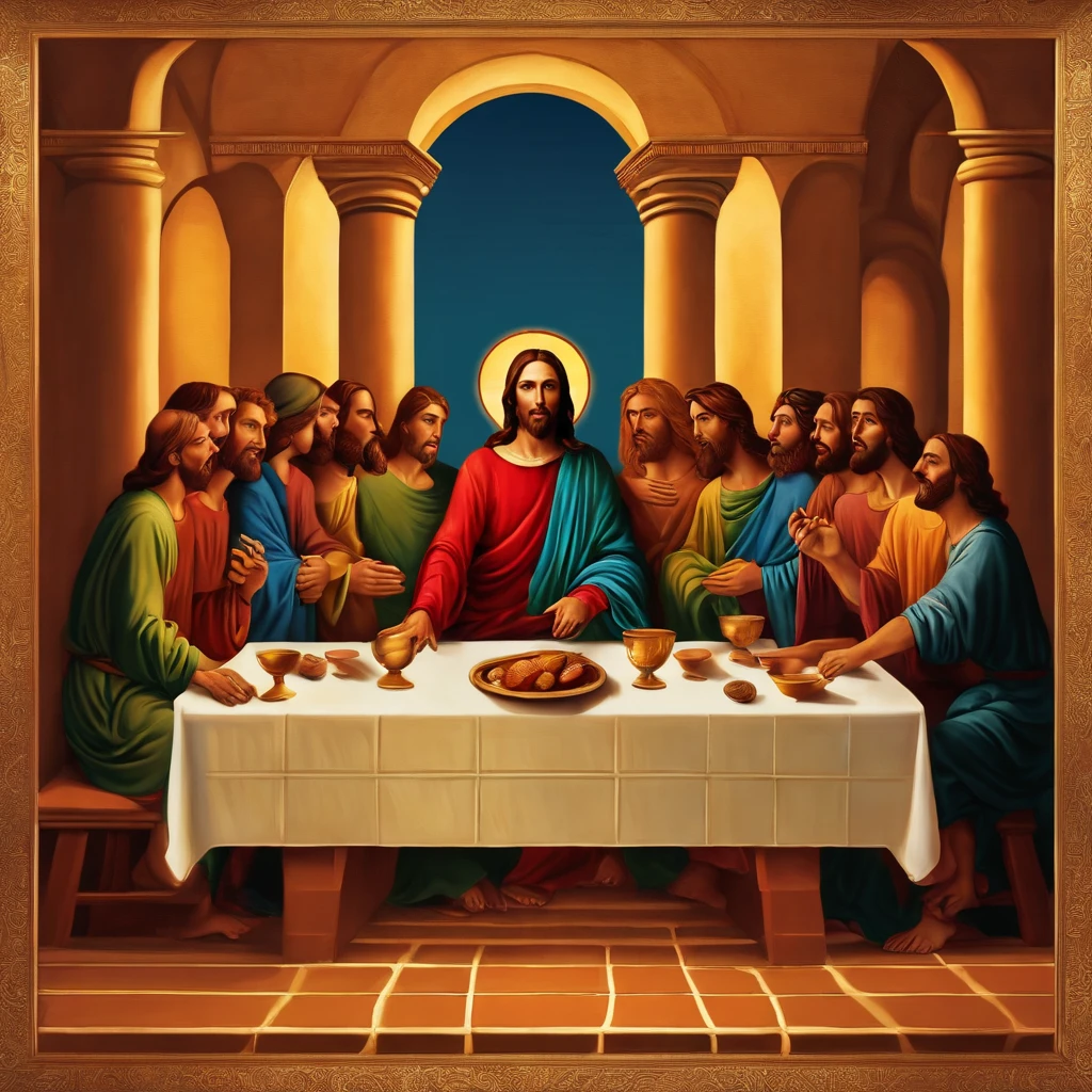 Jesus at the Last Supper with his disciples 