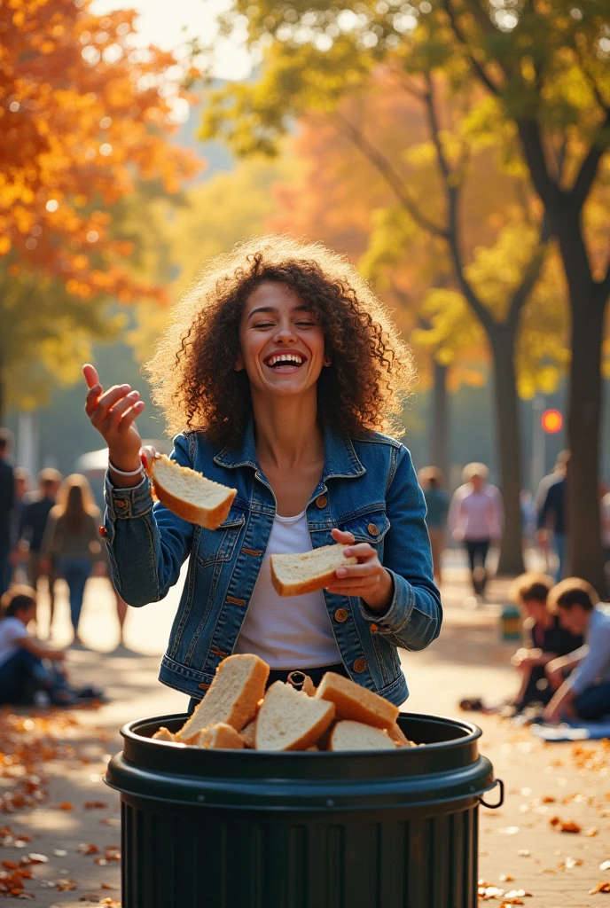 Person throwing food into a trash can