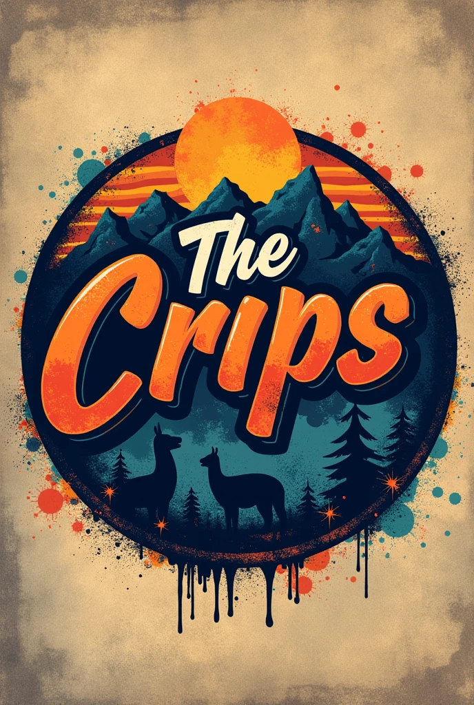 Create a circular logo that says "The Crips" in Bolivian style with graffiti typography and navy blue color