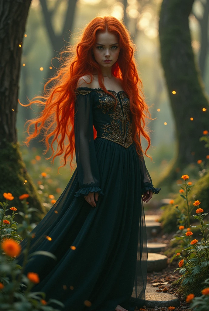 red haired girl with black eyes