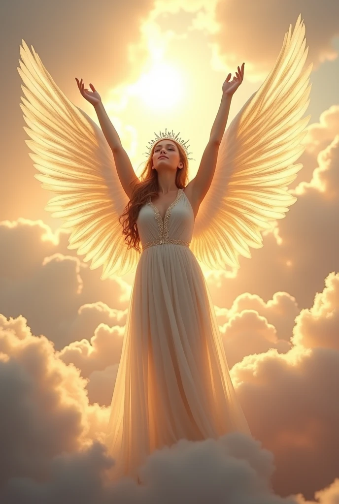 Angel with a crown raised to the sky