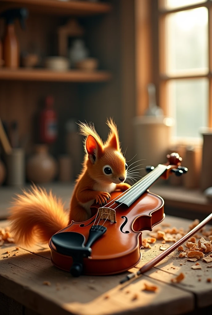 Making a violin and a small animal no people