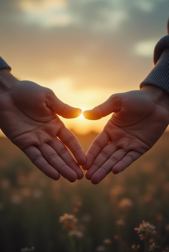 Two masculine hands wanting to touch but they can't. There is a distance between them