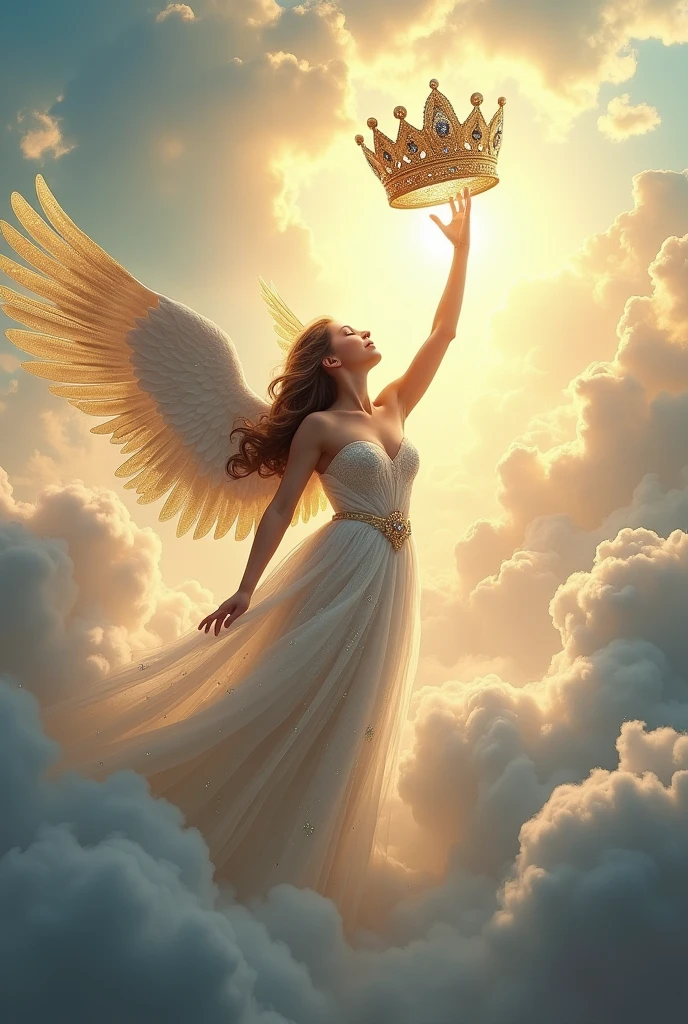 An angel needs a crown, a royal crown raised to the heavens.