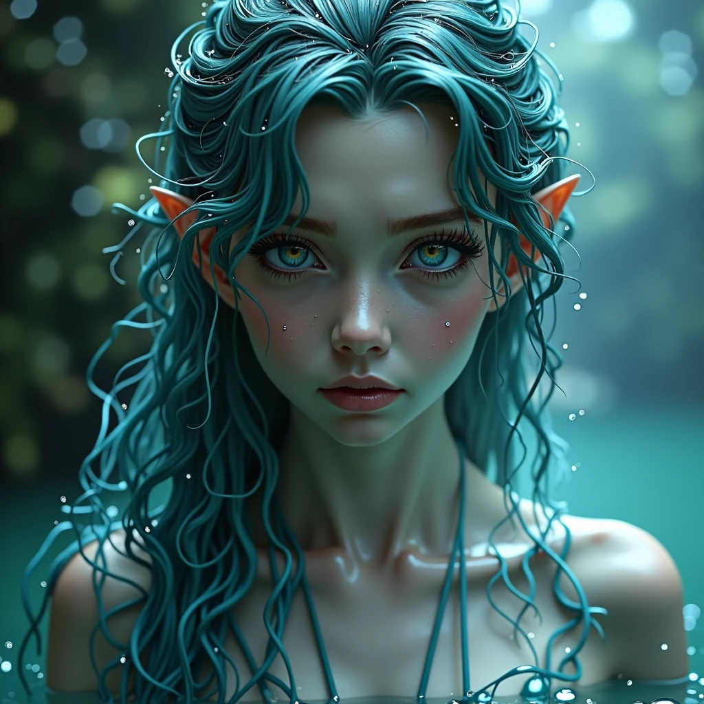 Water elemental, beautiful with a sad expression on her face