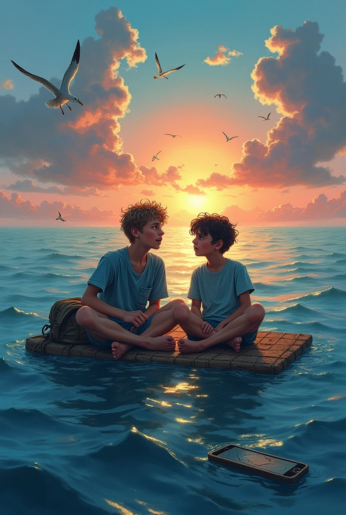 two teenage boys lost at sea singing.