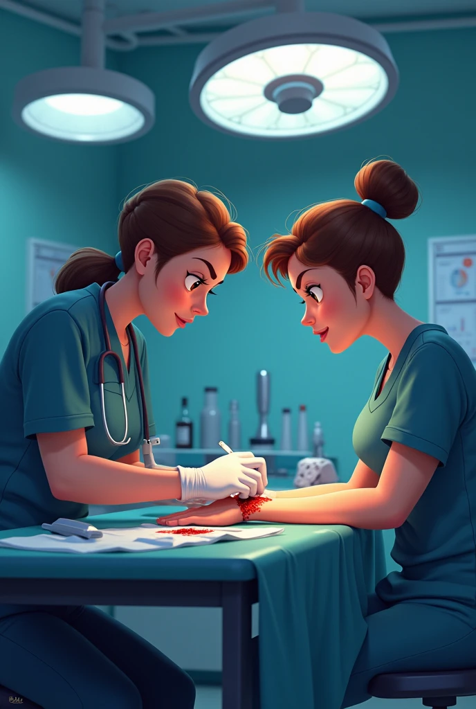 Create an animated picture based on this description: Assess the wound by checking for size, depth, location, signs of infection (redness, swelling, pus), and bleeding. Evaluate pain level and look for any foreign objects.