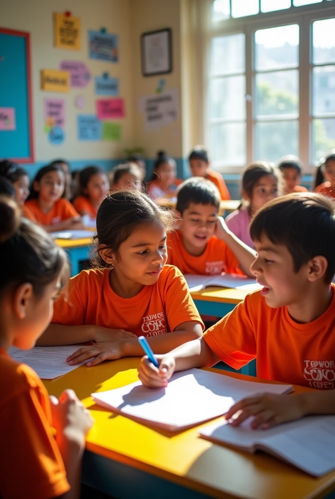 Des étudiants qui suivent un cours d’anglais avec des t-shirt à l’effigie deTOPWORK