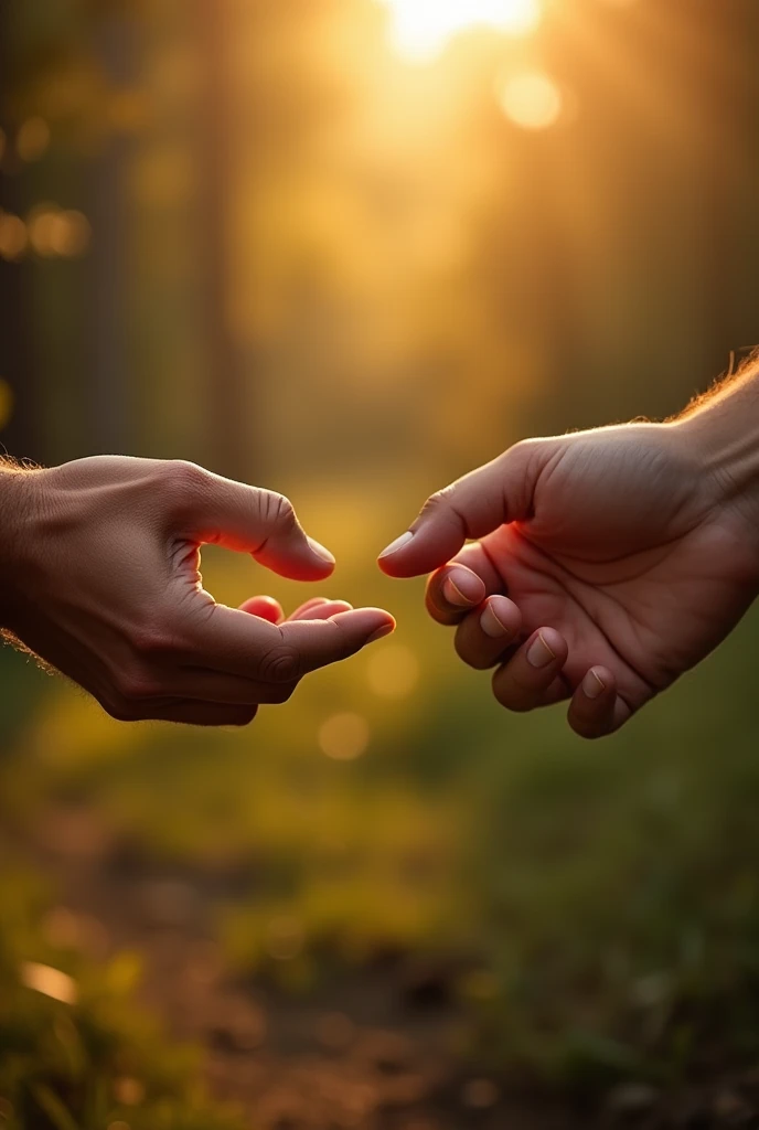 Two male hands with their index fingers about to touch like in E. t.