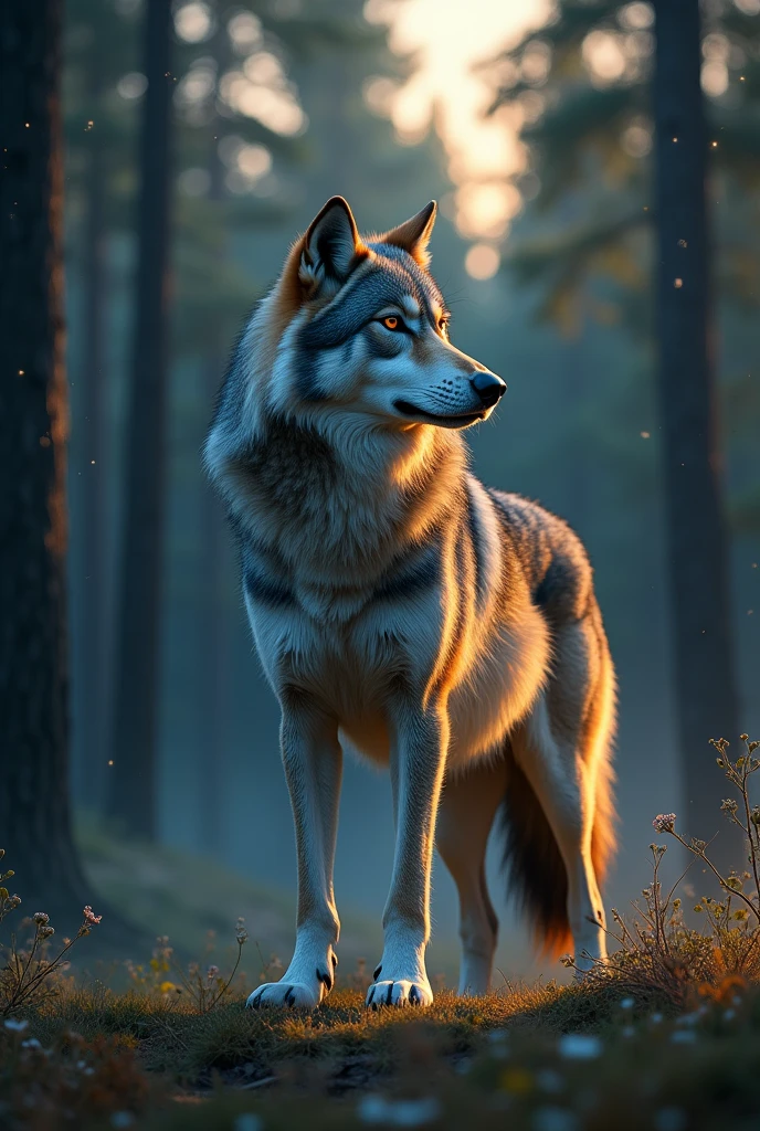 Wolf standing on two legs