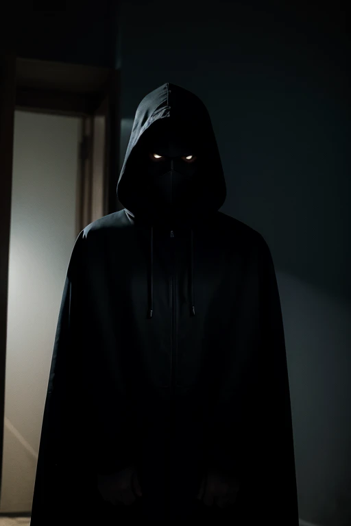 a shadowy hooded figure in a dark place