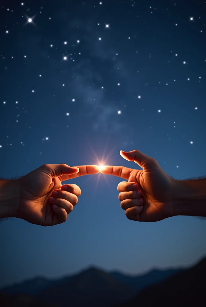 Two male hands with their index fingers about to touch like in E. t.