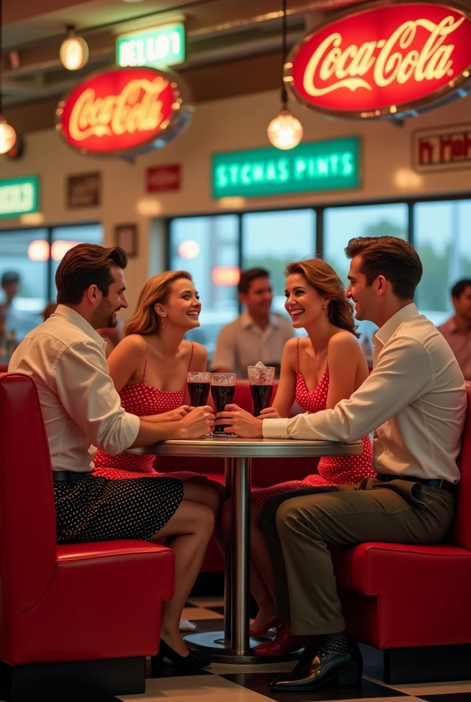 people couples drinking coca cola in the 50s