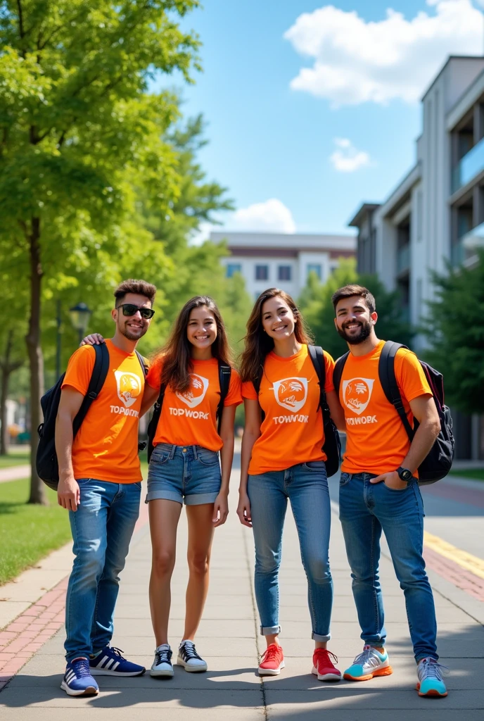 Des étudiants avec des t-shirt à l’effigie deTOPWORK