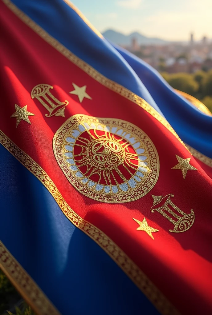 Create the flag of a country
Red, blue and gold colors
Very luxurious
