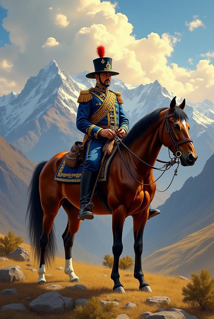 An Argentine soldier from the 1880s on horseback with an epic background