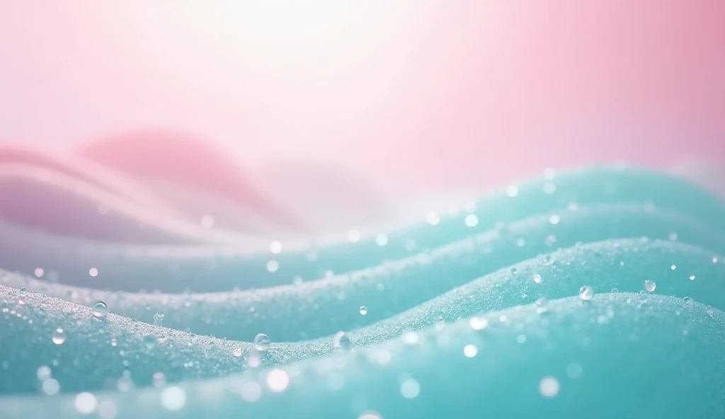 Textured surface with a gradient of pink and turquoise shades, accented with light and water droplets, creating a calm atmosphere