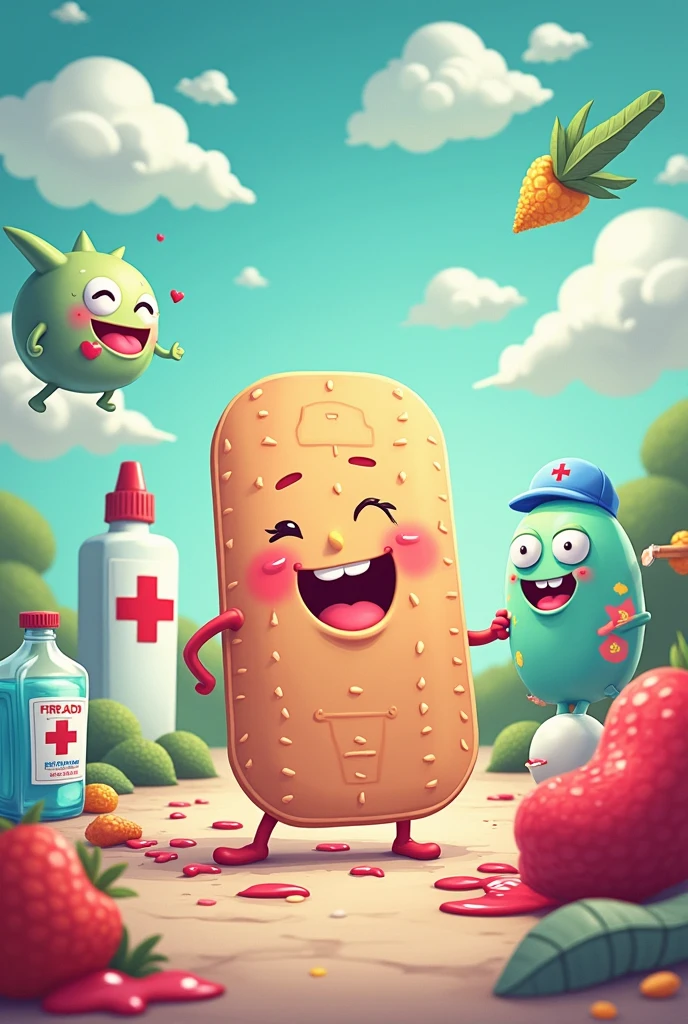 Create cartoon picture based on types of wounds (redness, swelling, pus), and bleeding