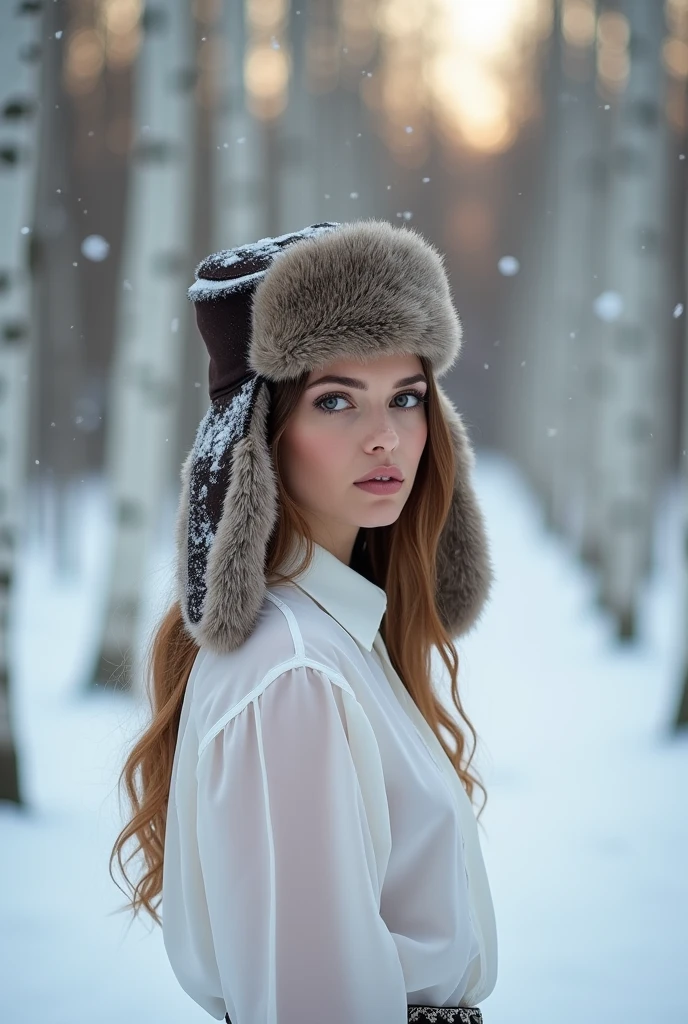 russian  girl ushanka 4k shirt transparent white