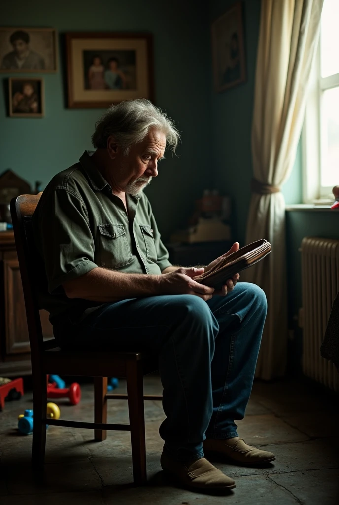 Sad father looking at his empty wallet with no money