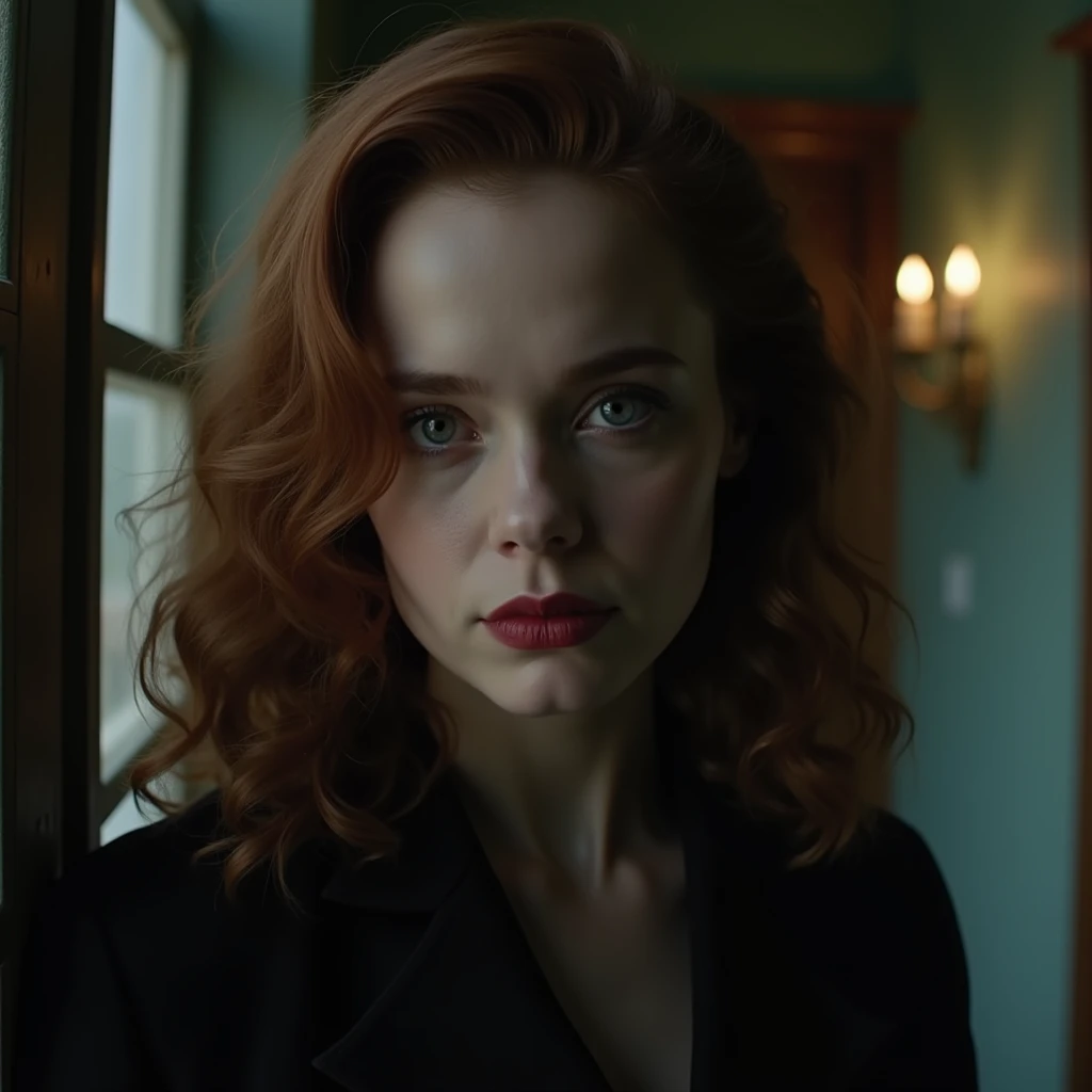 Zoey Deutch молодая, dark fantasy with a melancholic tone and a sad expression
