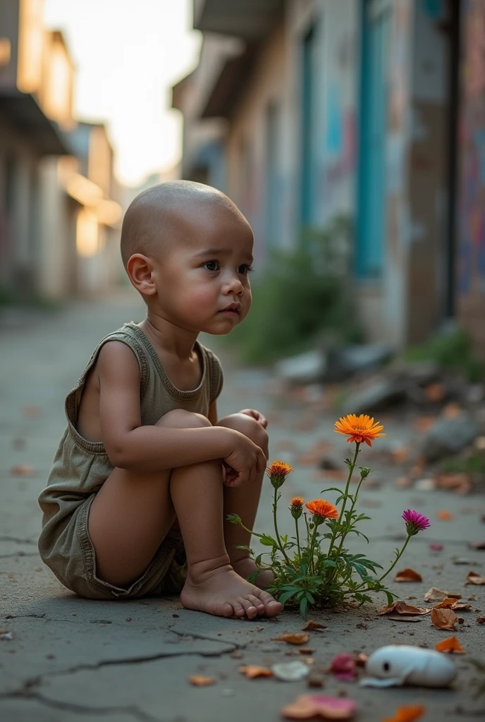 A poor girl who is bald and was abandoned by her mother