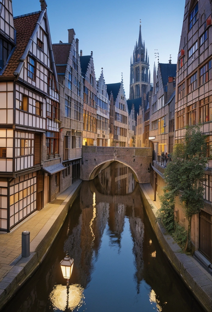 an japanese anime-style-illustration-of-the city of Bruges in Belgium like for a poster