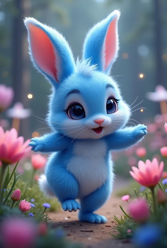 (translation:1.25), ((blue rabbit)),translation,cute, a bit, baby, beautiful, Fantasy art, Deviant art, Trending Art Station, Digital Art, detailed, Realistic, humanoid, character, small,Cinematic shots,Cinematic portrait of rabbit, cute character as a うさぎ,