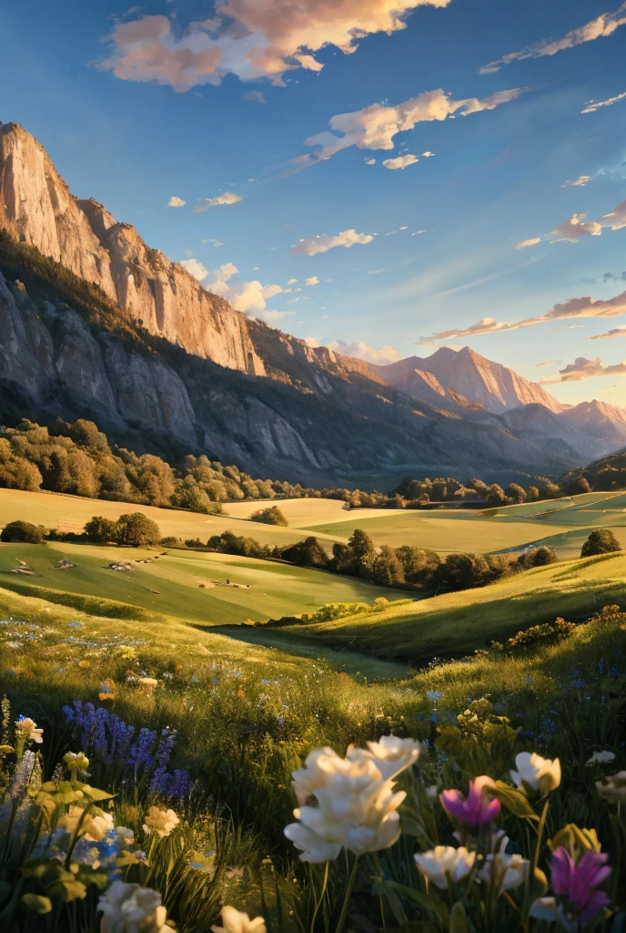 a pastoral landscape, rolling hills, lush green meadows, fields of feta cheese, soft white cheese curds, scattered feta blocks, golden sunlight, blue skies with fluffy clouds, idyllic rural scenery, bucolic countryside atmosphere, traditional Greek farming, vibrant colors, serene tranquility, (best quality,4k,8k,highres,masterpiece:1.2),ultra-detailed,(realistic,photorealistic,photo-realistic:1.37),cinematic lighting,pastoral,landscape
