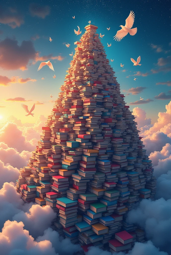 Mountain of books in the sky