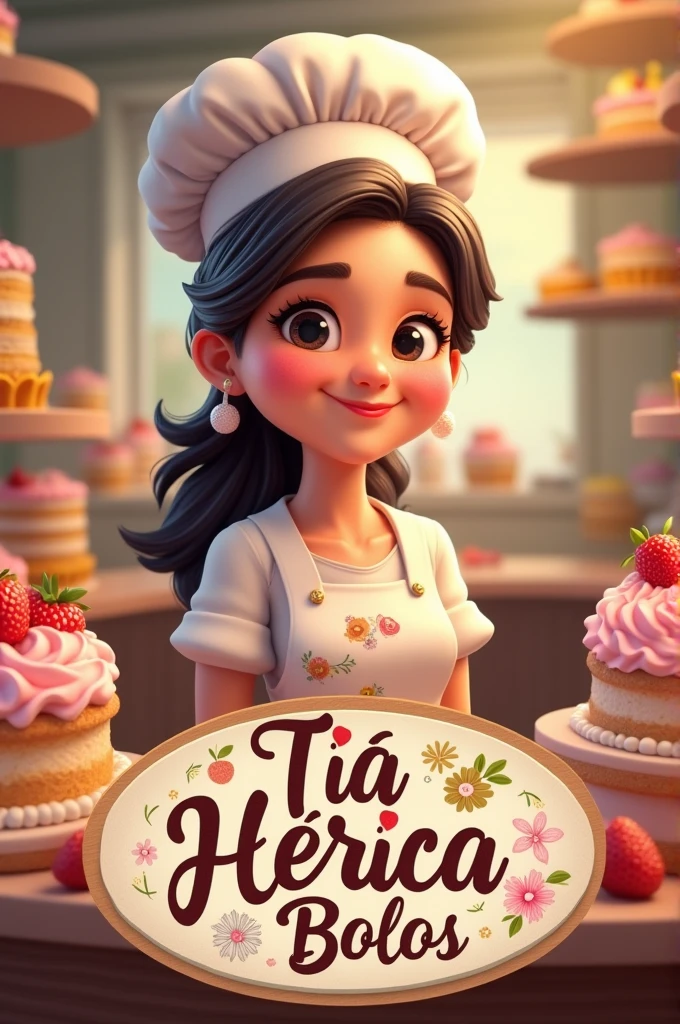 Create logos with the theme of cakes and like the name Tia Hérica Bolos