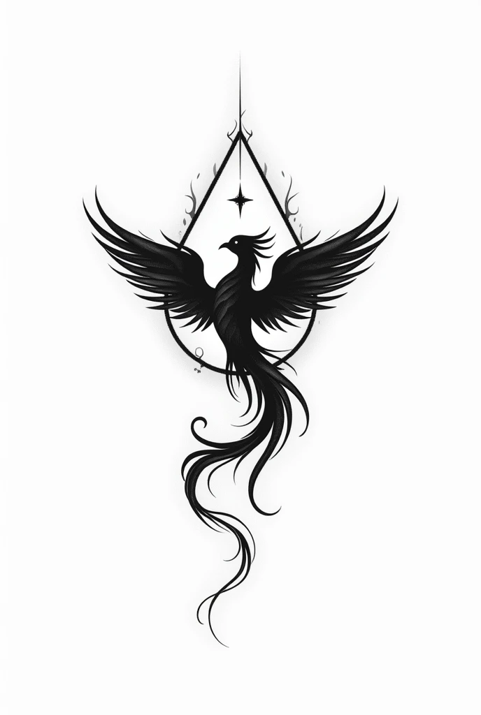  Add a spiral , a triangle of fire that includes the phoenix and  a little sparkle above the head, turn it into tattoo art in black and white . I need it to be minimalistic, and vector style. 
Add a spiral somewhere as a sign of feedback 