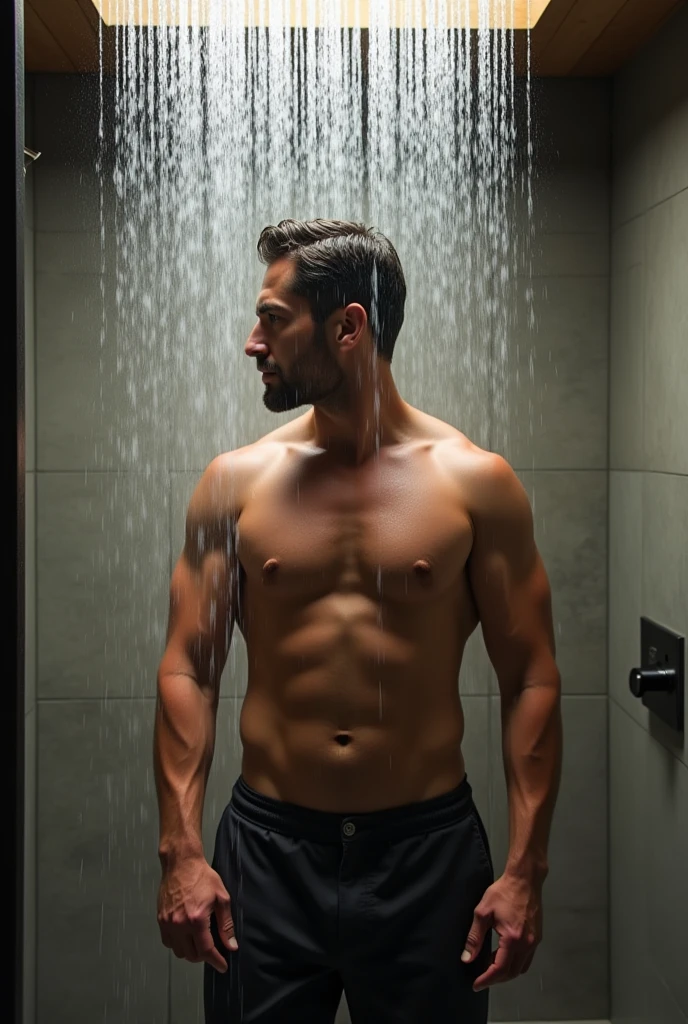 A men 40 years old full body taking a shawer