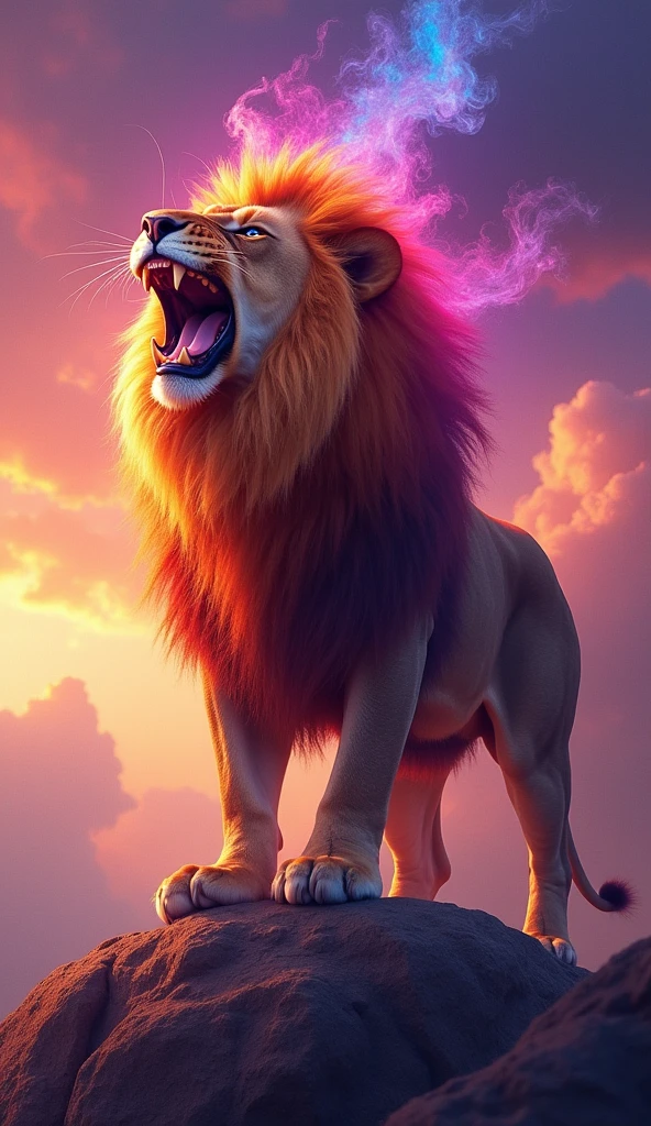 a colored lion; roaring