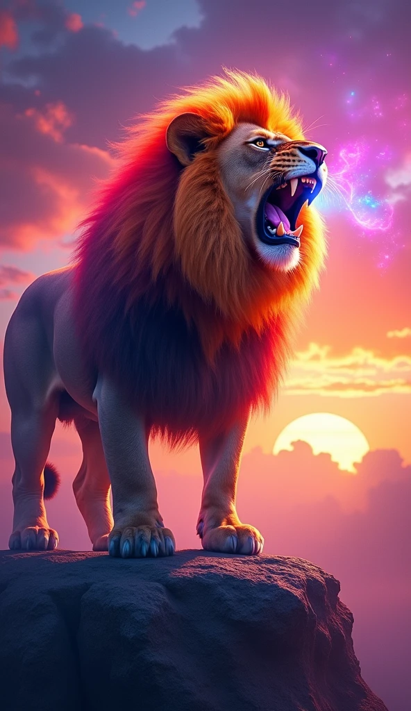 a colored lion; roaring
