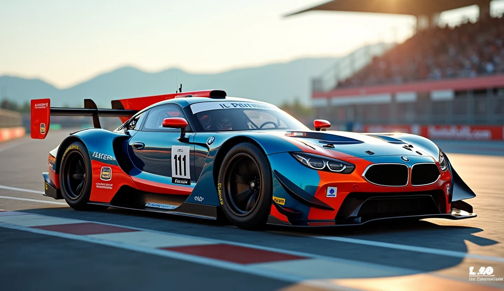 Life like realistic, Ultra detailed BMW Racing car side view, photo finish, best quality, (masterpiece:1.2), high quality, absurdres, highres, hyper detailed, RAW, detailed background, depth of field,
