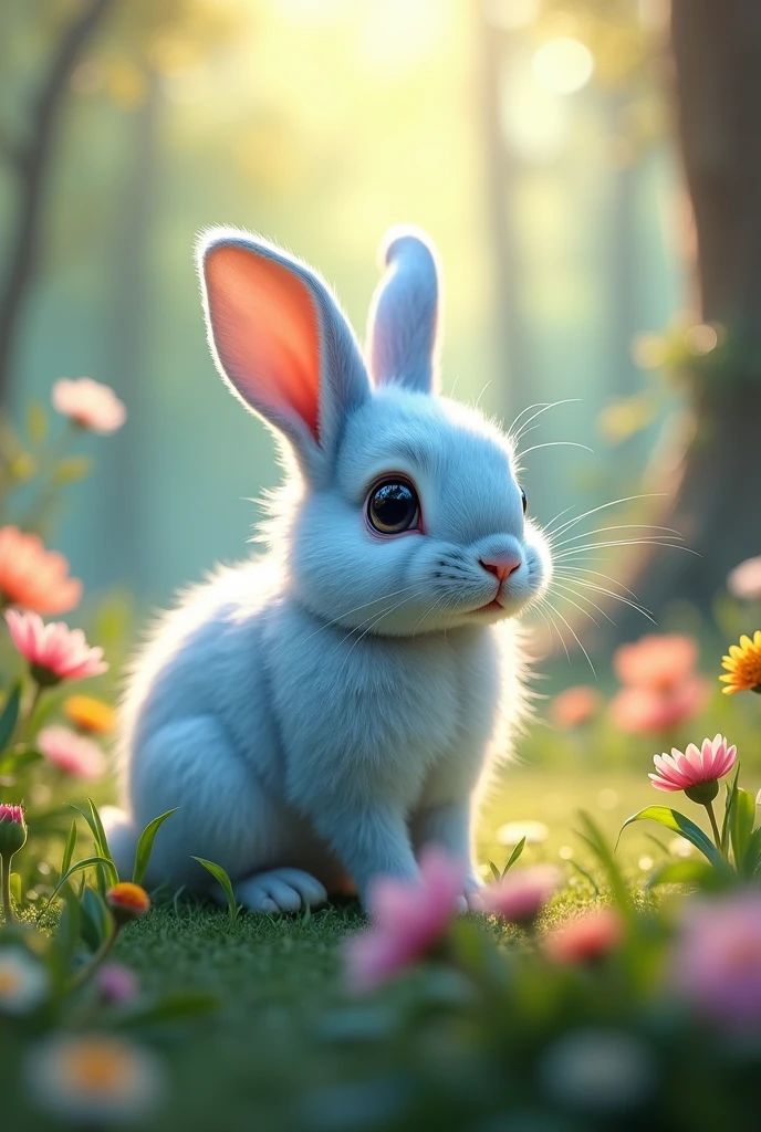 (translation:1.25), ((Light blue rabbit, Genuine)),translation,cute, a bit, baby, beautiful, Fantasy art, Deviant art, Trending Art Station, Digital Art, detailed, Realistic, Genuineのうさぎ, small,Cinematic shots,Cinematic portrait of rabbit,