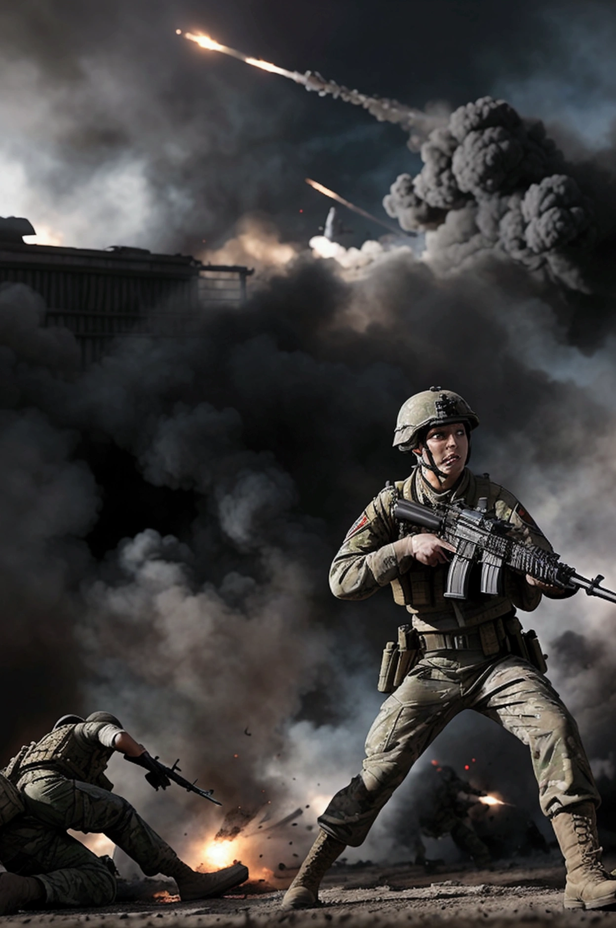 battlefield in a war with soldiers fighting against enemies