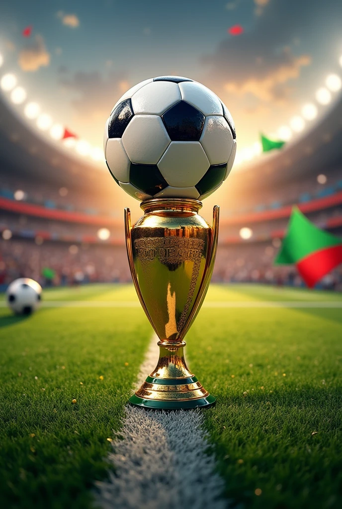 Image of a soccer ball with a trophy and the phrase total football