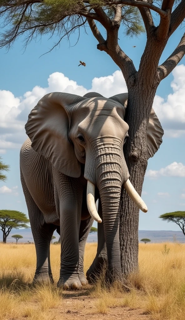 An elephant knocking down a tree