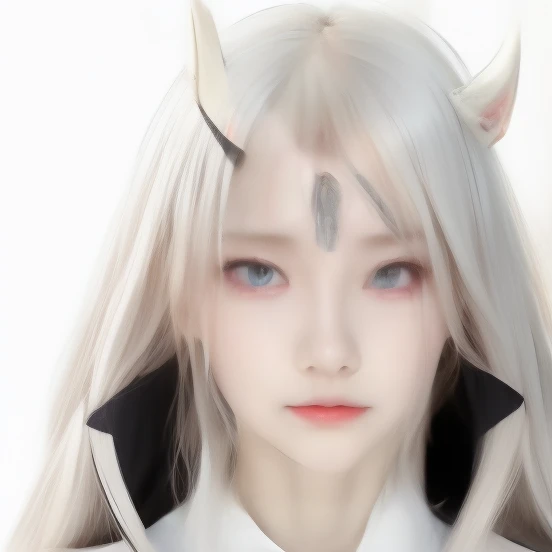 Hamura Otsutsuki, male son of Kaguya Ōtsutsuki, albino, long white hair, pearly eyes, two small horns on the forehead, short bangs on the left side.  casual clothes 